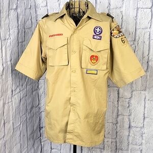 BOY SCOUTS OF‎ AMERICA Uniform Shirt Tan Button Up Short Sleeves Youth La…